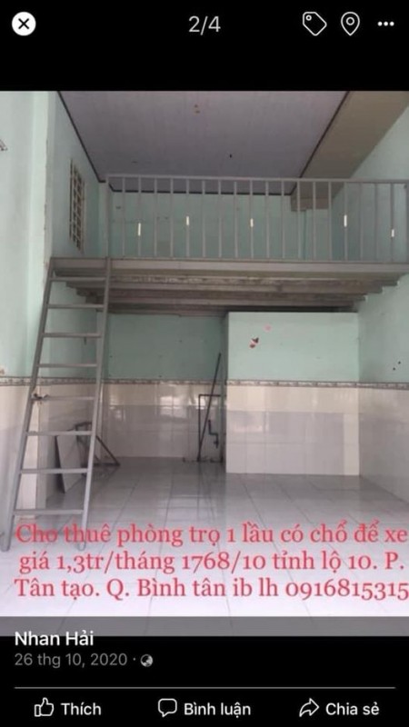 Phòng trọ cho thuê tại Tỉnh Lộ 10, Tân Tạo, Bình Tân. Phòng rộng rãi, sạch sẽ có gác, 14m2