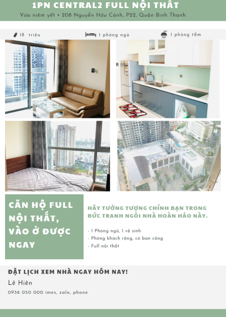 Căn hộ 1 Phòng ngủ 50m2 Full Nội thất Vinhomes central Park 29/8/022, 50m2