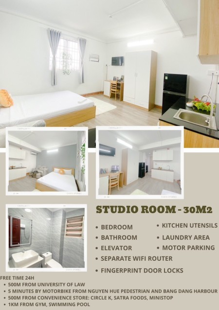 Hệ thống căn hộ Studio/ 1PN full nội thất + Bancony/ cửa sổ lớn. LH: 0787957043 (Zalo/Call), 30m2