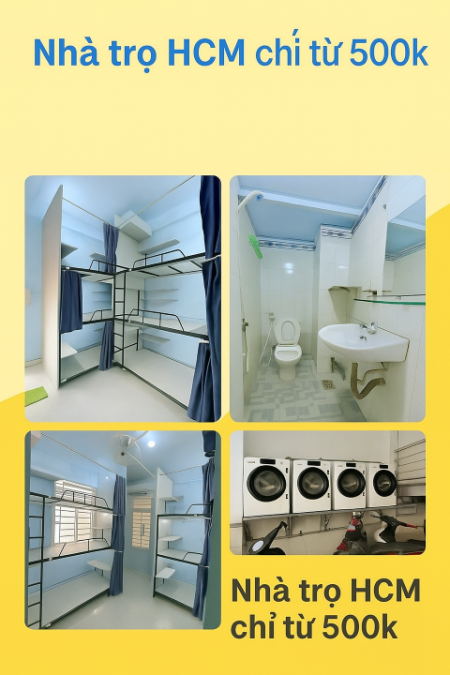 Ký túc xá/phòng trọ Quận Tân Bình giá rẻ Bao điện nước, sạc được xe điện, gần xa lộ Đại Hàn, 20m2