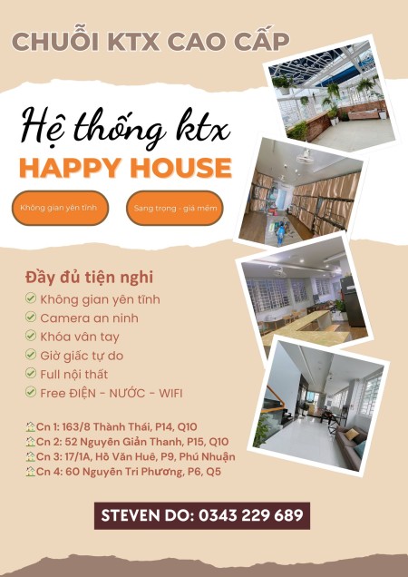 Ở GỌN – SẠCH – AN TÂM TẠI KTX HAPPY HOUSE - 1.2TR – 1.5TR/tháng (đã gồm điện nước wifi), 50m2
