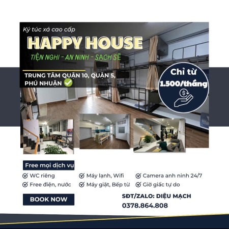 KÝ TÚC XÁ CAO CẤP FULL TIỆN NGHI KHU VỰC TRUNG TÂM PHÚ NHUẬN - QUẬN 5 - QUẬN 10 HAPPY HOUSE , 100m2