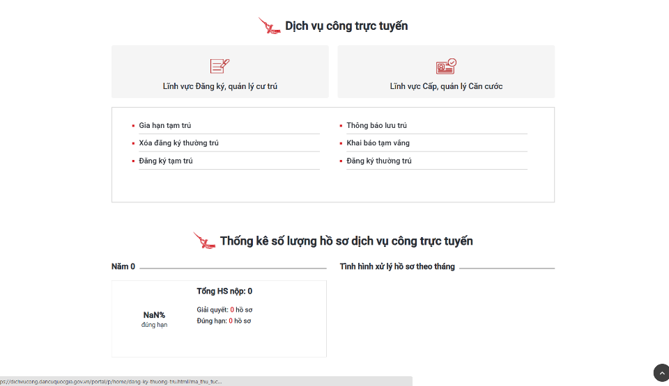 Giao diện website đăng ký tạm trú online khi thuê phòng trọ
