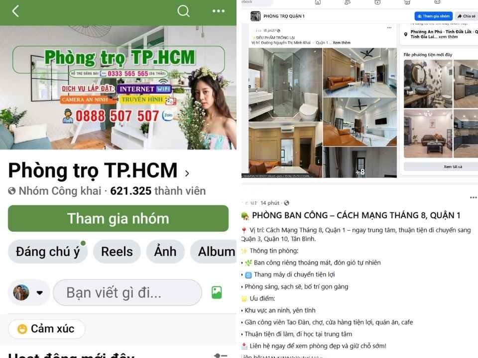 Tìm thuê trọ Hồ Chí Minh qua các hội nhóm Facebook